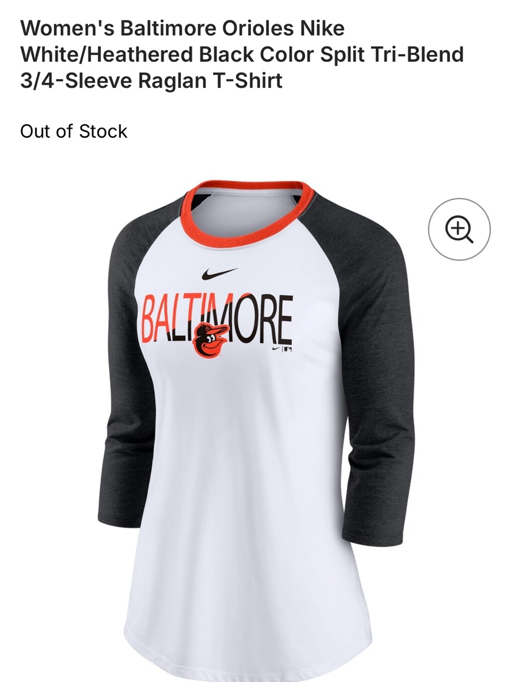 Women's Baltimore Orioles Nike Tri-Blend 3/4-Sleeve Raglan T-Shirt
